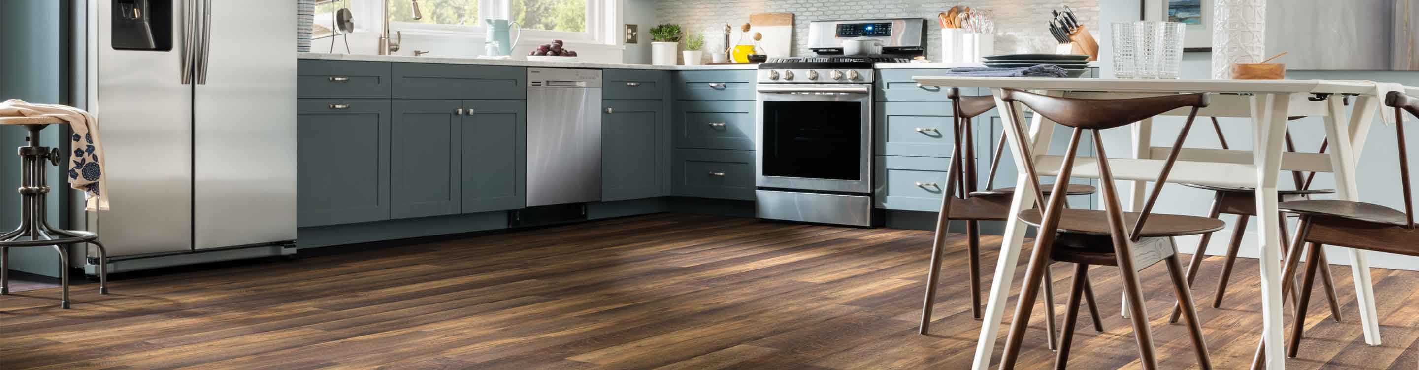 luxury vinyl flooring in a kitchen and breakfast nook
